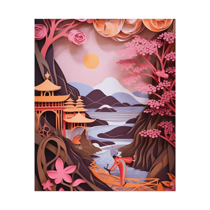 Japanese Vibrance: Eye-Catching Paper Quilled Landscape Art - Poster