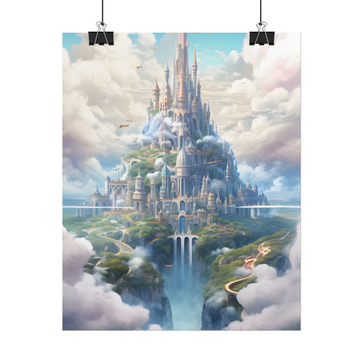 Floating City in Celestial Fantasy Realm: Whimsical Artwork - Poster