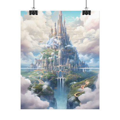 Floating City in Celestial Fantasy Realm: Whimsical Artwork - Poster