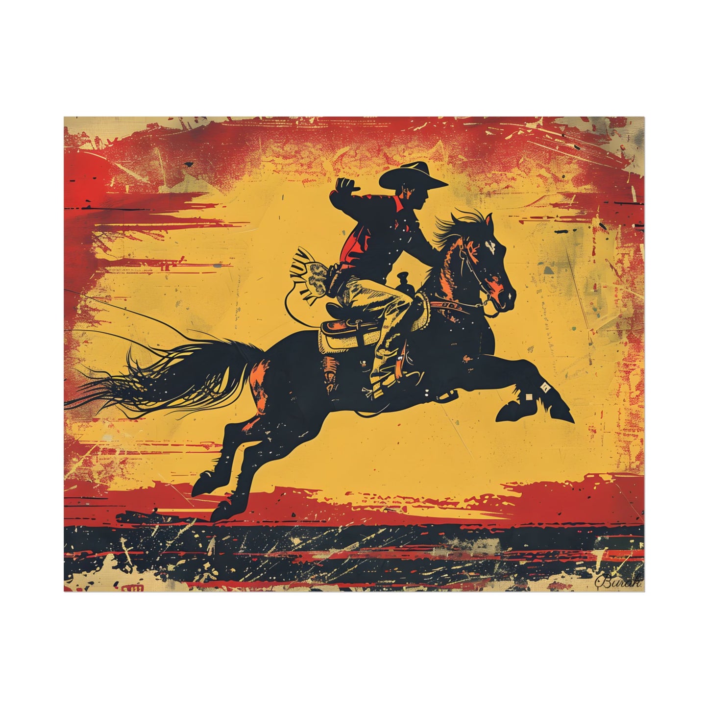 Retro Rodeo Action: Cowboy Riding Bucking Bronc - Poster