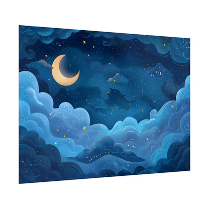 Whispers of a Whimsical Night Sky: Dreamy Celestial Artwork - Poster