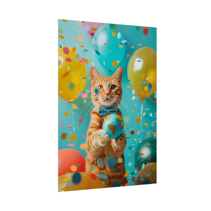 Charming Whiskers: Cat in Bow Tie with Mini Flag - Poster
