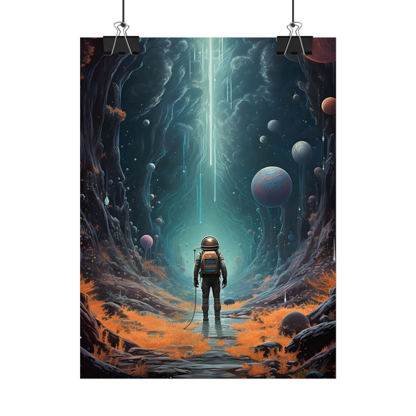 Futuristic Explorer: Sci-Fi Wilderness Encounter Digital Art - Poster
