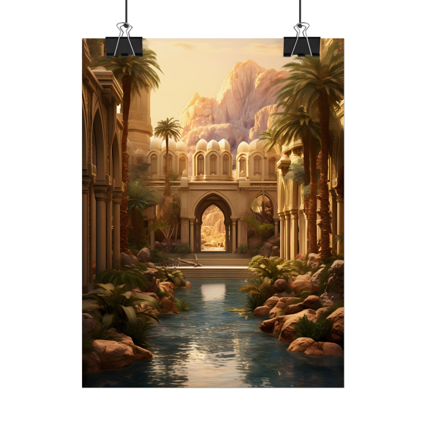 Desert Oasis Under Starry Night: Arabian Nights-Inspired Art - Poster