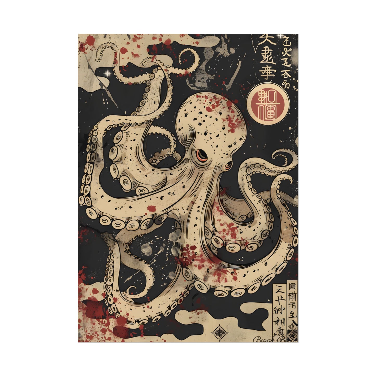 Stylized Japanese Octopus: Minimal Artwork - Poster