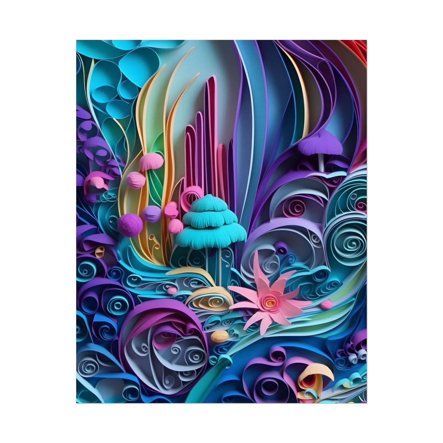 Vibrant Beach Landscape: Paper Quilling Artwork - Poster