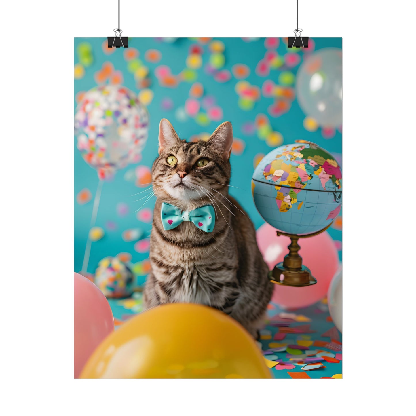 Whimsical Cat with Bow Tie: Mysterious Feline Artwork - Poster
