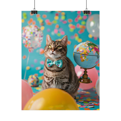 Whimsical Cat with Bow Tie: Mysterious Feline Artwork - Poster