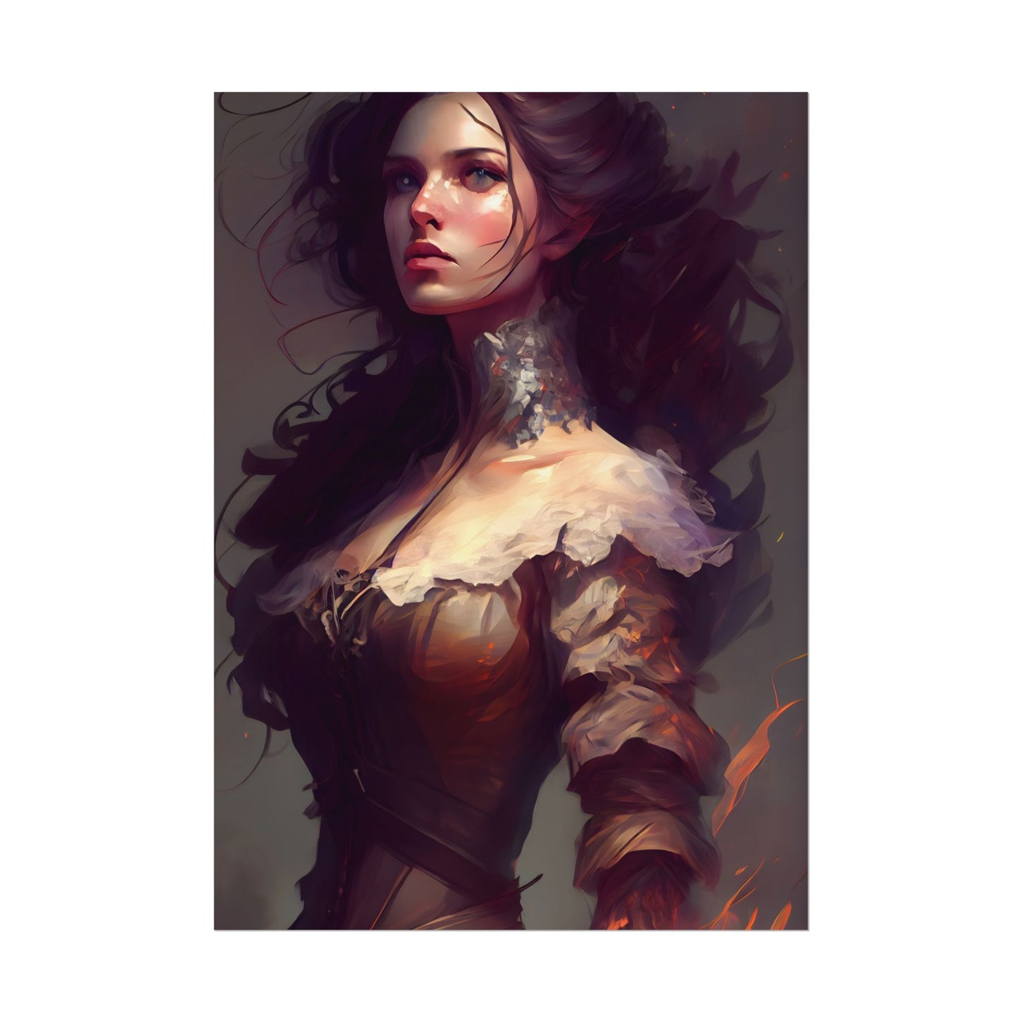 Lovely Brown Hair Portrait: Stunning Female Art - Poster