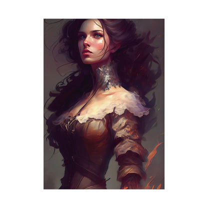 Lovely Brown Hair Portrait: Stunning Female Art - Poster
