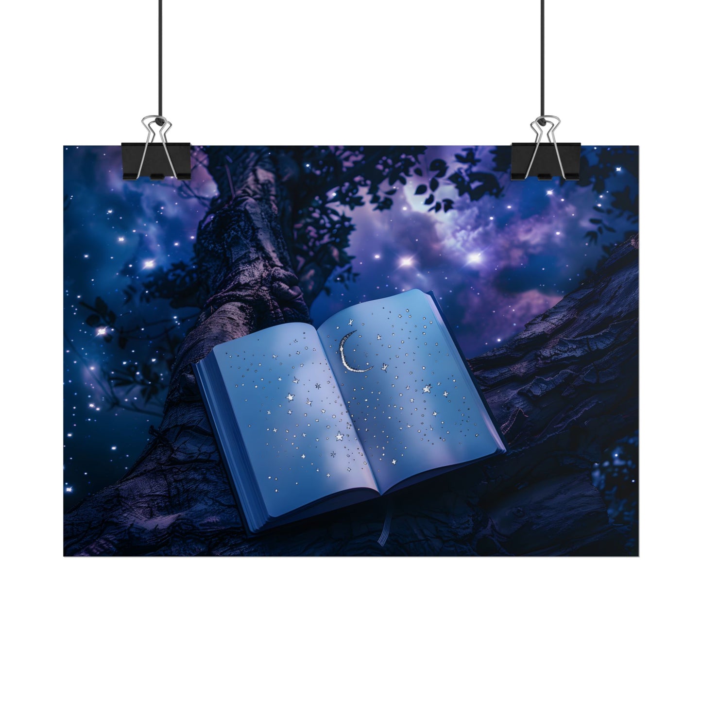 Mystical Night Sky: Celestial Dreams with Crescent Moon and Stars - Poster