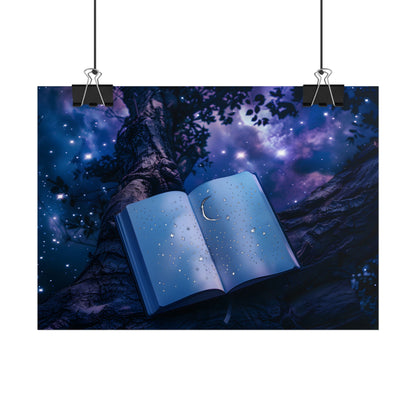 Mystical Night Sky: Celestial Dreams with Crescent Moon and Stars - Poster