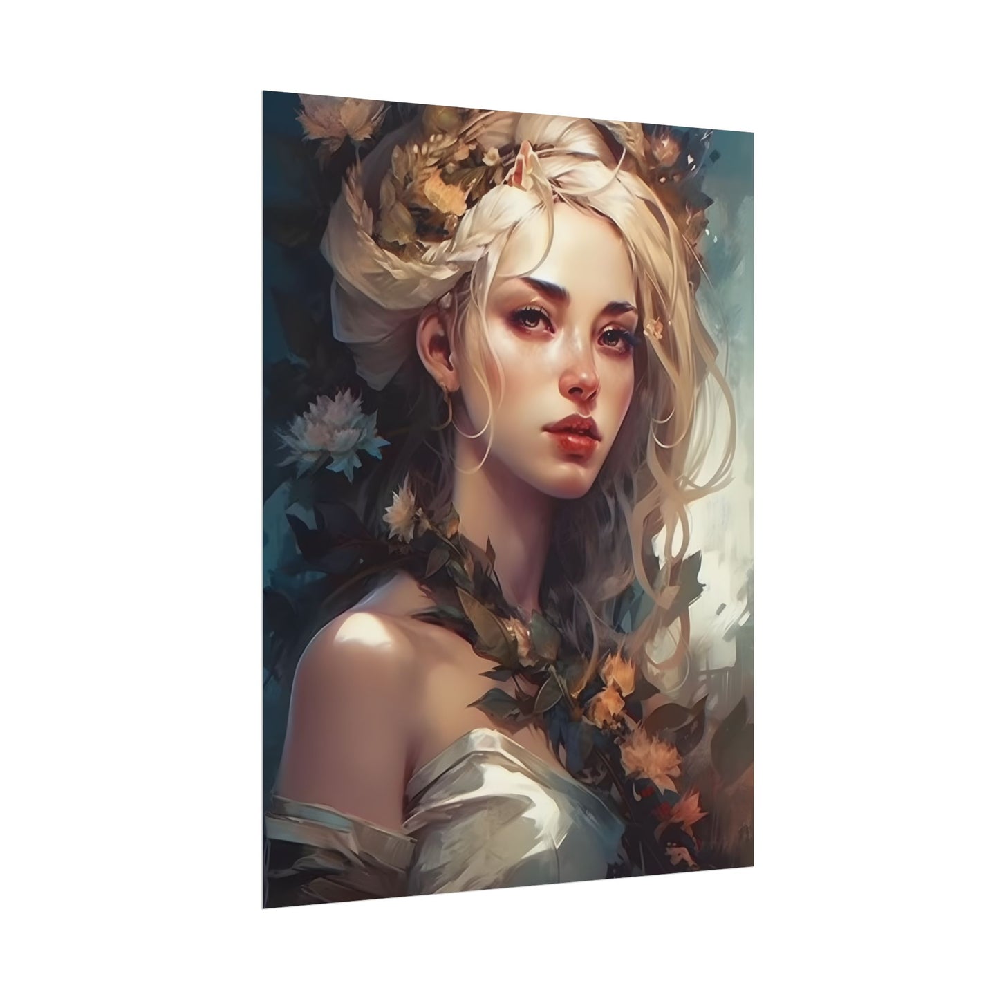 Dramatic Blonde Portrait: Red Hues Digital Art - Poster