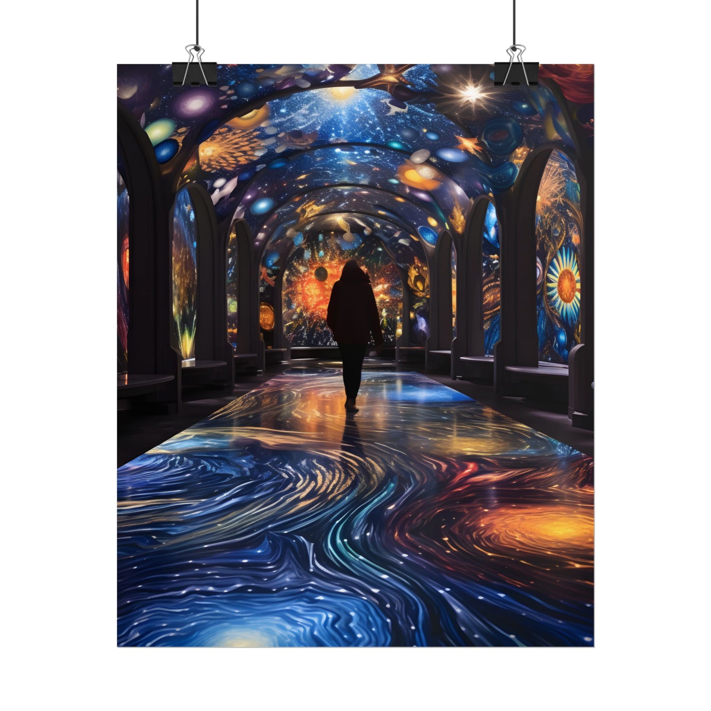Celestial Art Gallery: Vibrant Space-Themed Artwork in a Colorful Interior - Poster