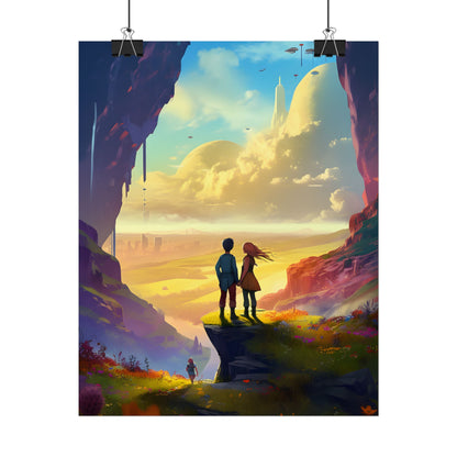 Nature's Friends: Girl and Boy on Meadow Hill - Poster