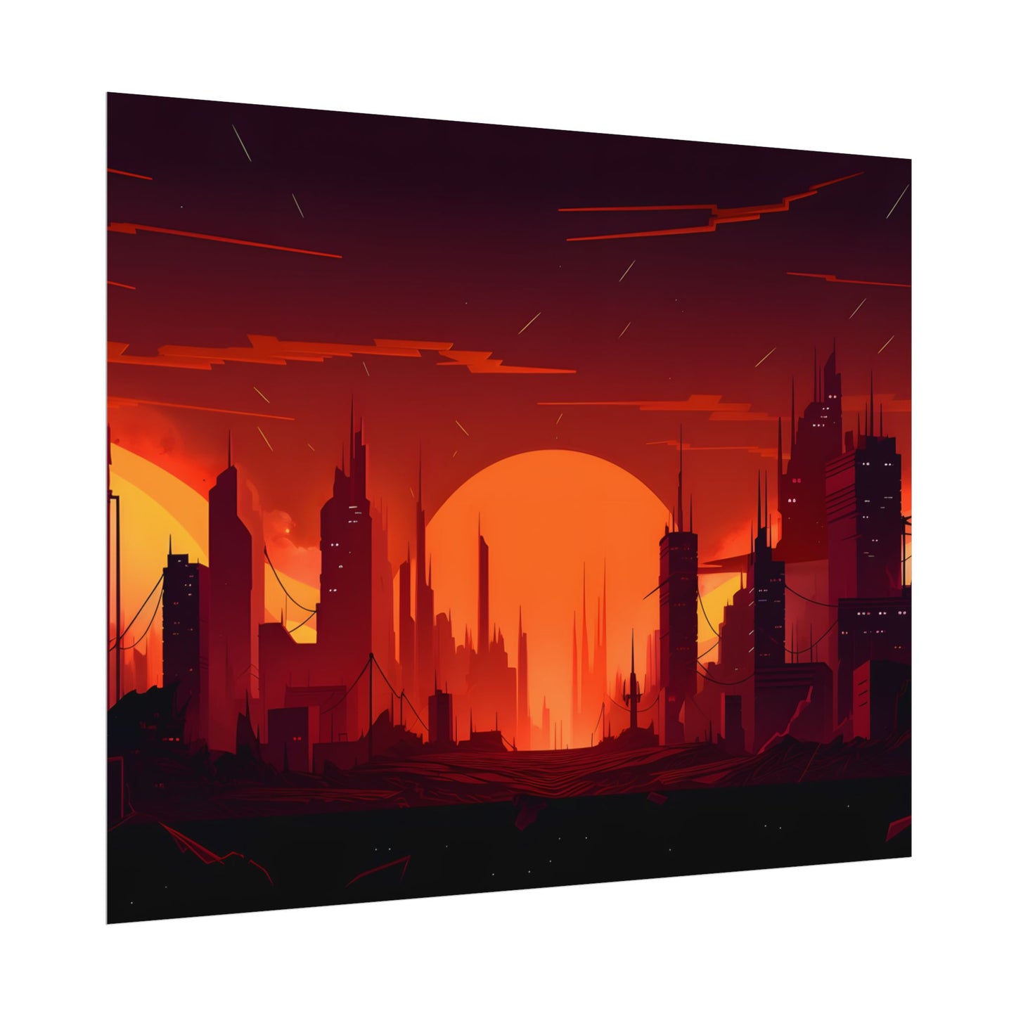 Cyberpunk Cityscape: Burning Nighttime Digital Art - Poster
