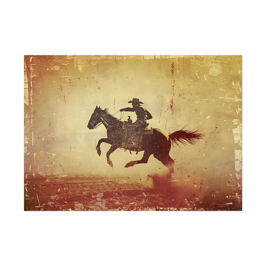 Bucking Bronc Action: Cowboy Riding in a Retro Rodeo Scene - Artwork - Poster