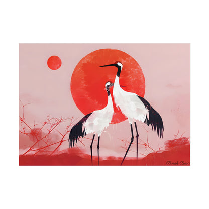 Peaceful Crane Sanctuary: Serene Landscape Nature Art - Poster