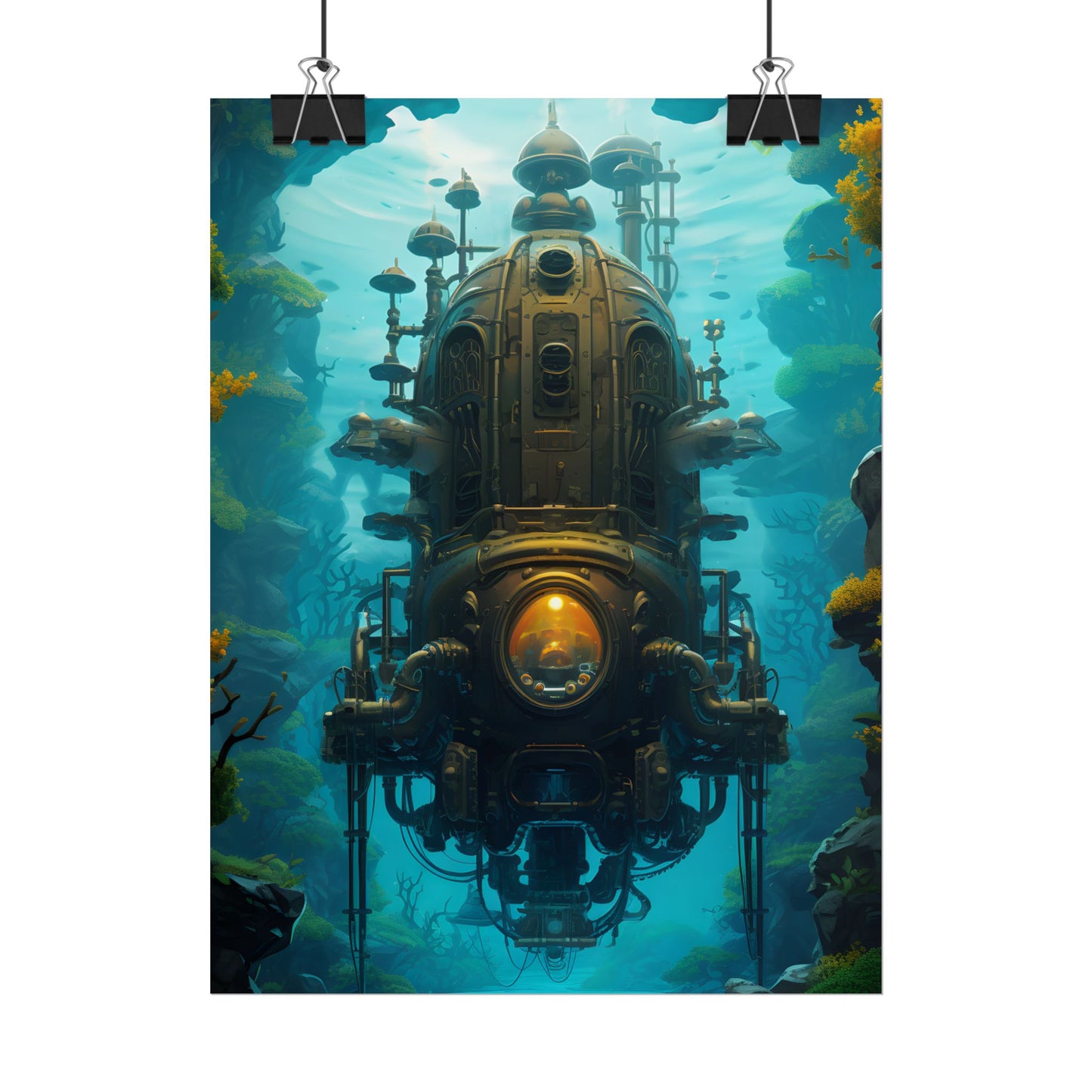 Steampunk Underwater Odyssey: Captain Nemo's Nautilu Submarine Art - Poster