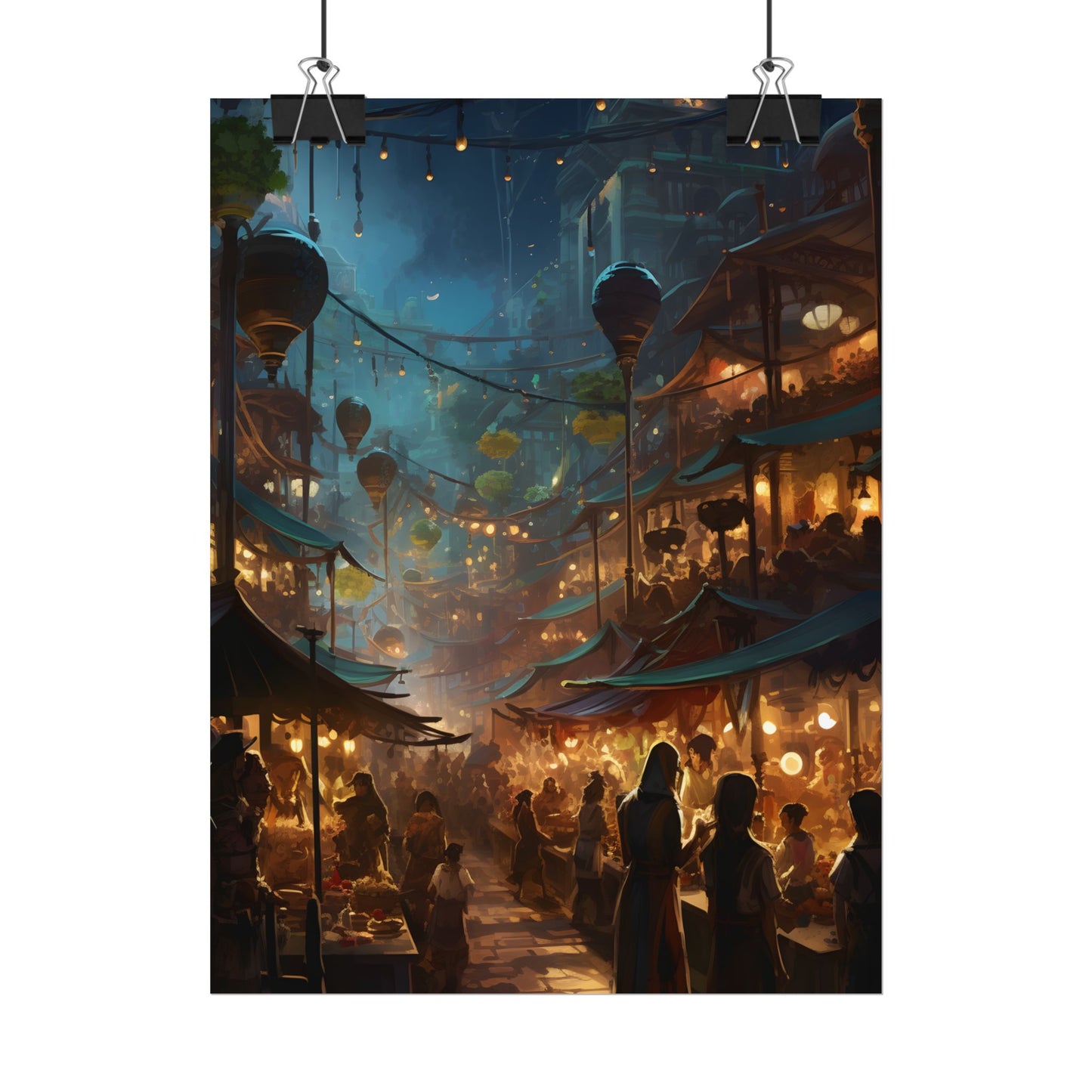 Enchanting Night Street Food Market: Colorful Artwork - Poster
