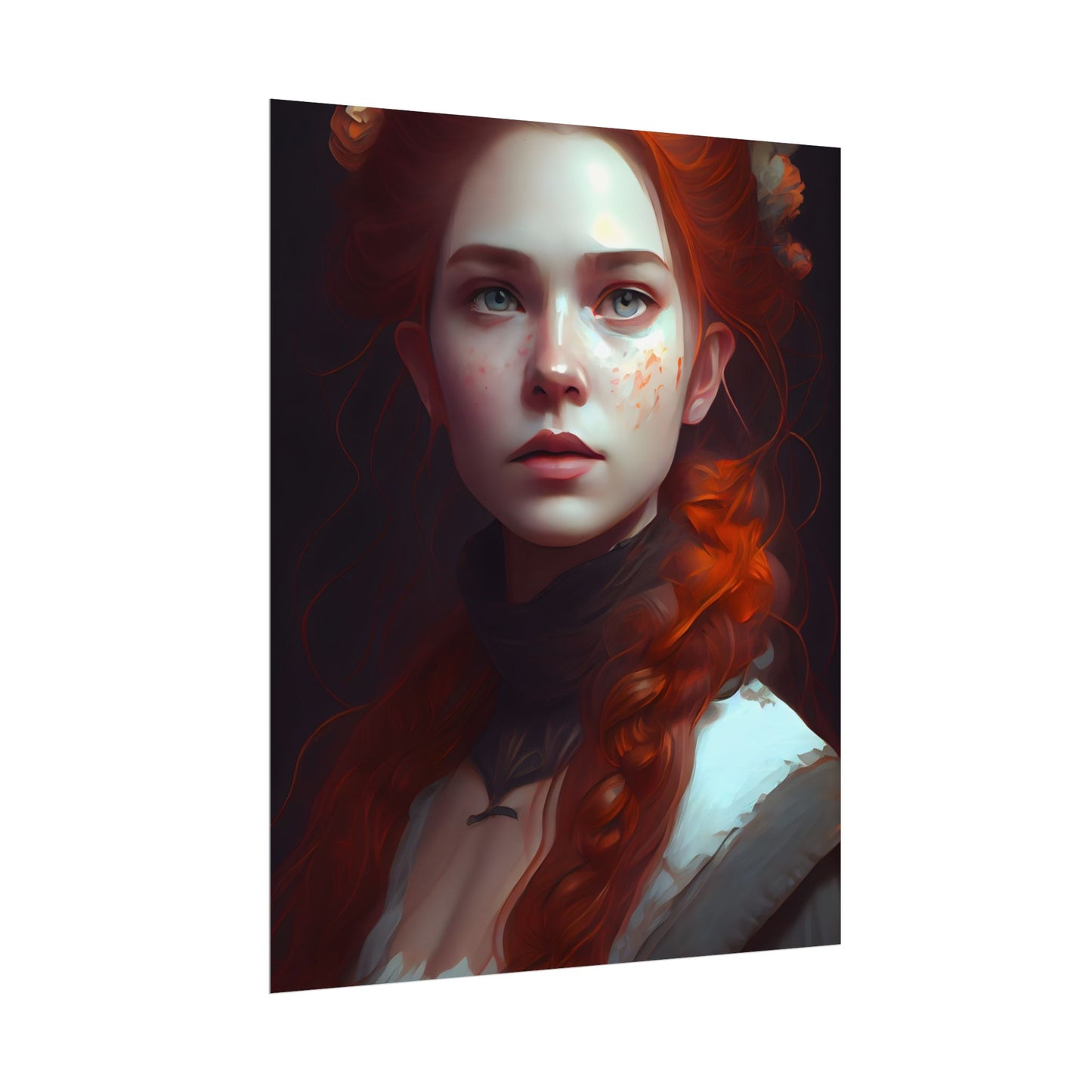 Astonishing Redhead Portrait: Elegant Young Woman in Dress - Poster