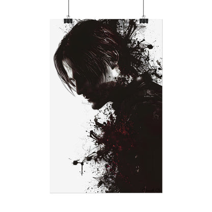 Emerging from Darkness: Blood-Splattered Figure Digital Art - Poster
