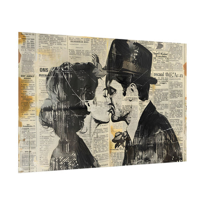 Vintage Romance Couples: Newsprint Artwork - Intimate Moments - Poster