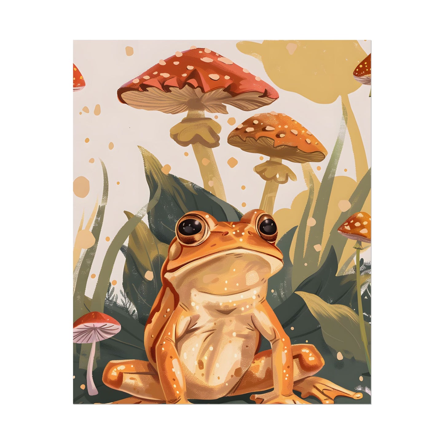 Retro Frog's Smile: Colorful Mushroom Illustration - Poster