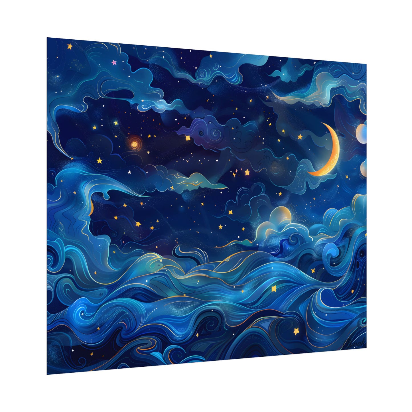 Whimsical Dreamy Night Sky: Stars, Moon, and Shooting Star - Poster