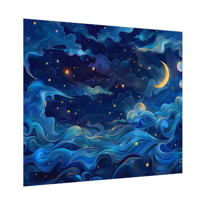 Whimsical Dreamy Night Sky: Stars, Moon, and Shooting Star - Poster