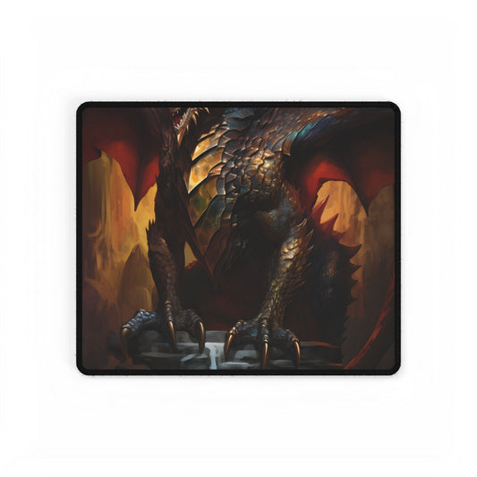 Fantasy Castle Guardian: Majestic Dragon Soars in Mid-Air - Desk Mat