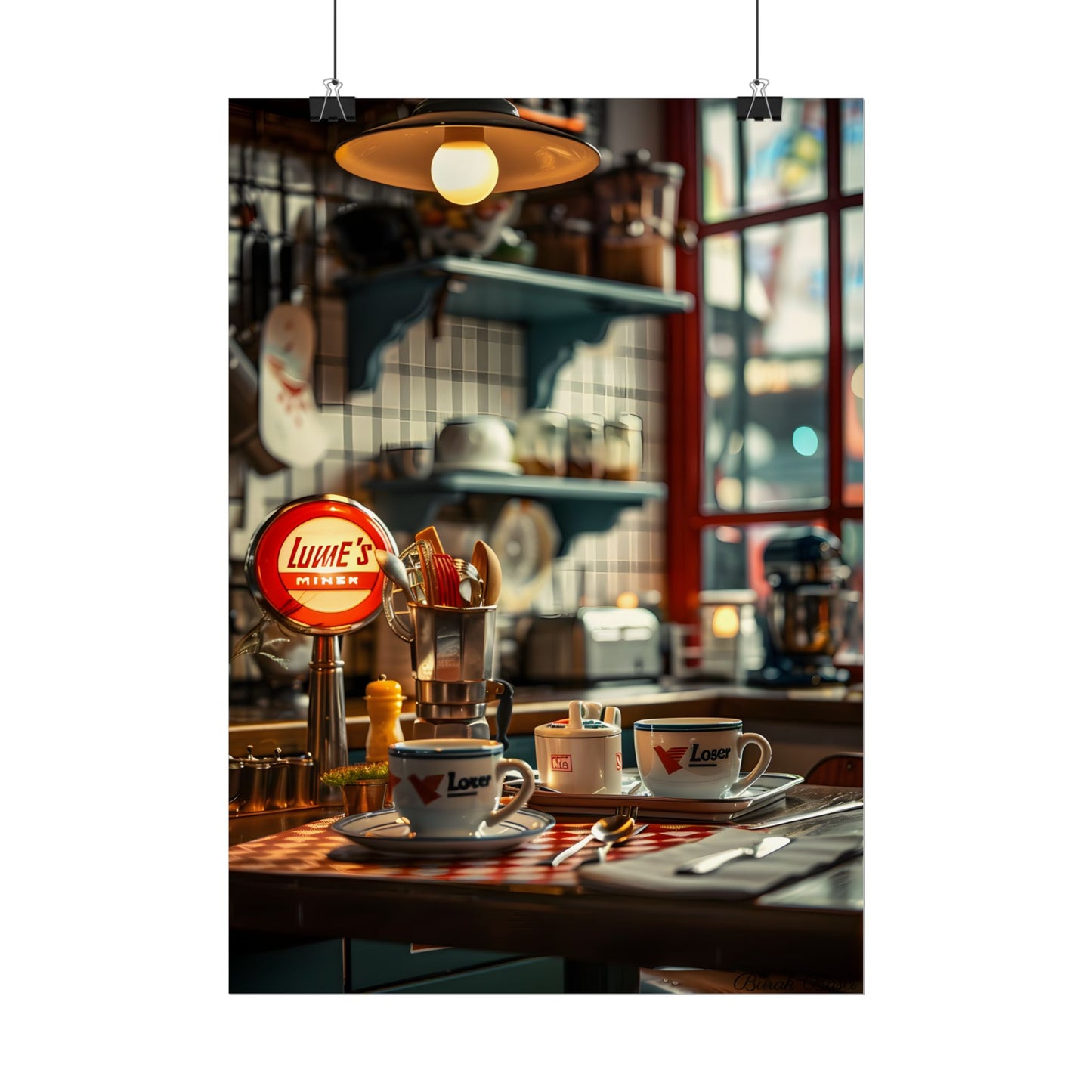 Retro Warmth: Cozy Lukes Diner Coffee Scene Art - Poster