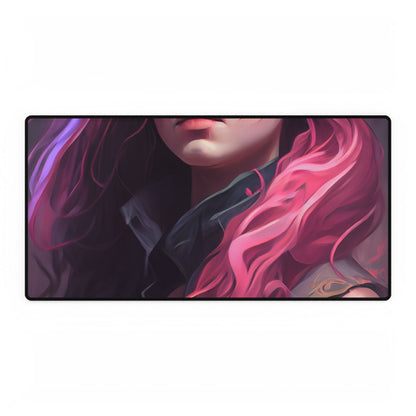 Astonishing Female Portrait: Stylized Pink Hair Artwork in Dre - Desk Mat