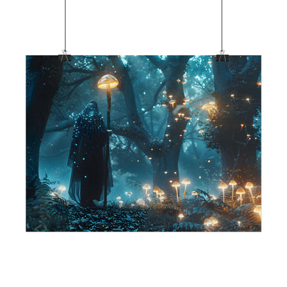 Whispers of Ancient Magic in a Moonlit Mystical Forest - Poster