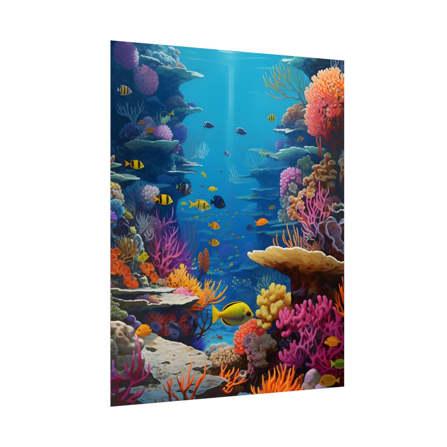 Vibrant Coral Reef Sanctuary: Tropical Marine Life Art - Poster