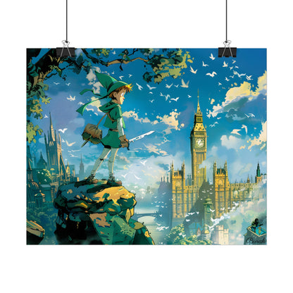 Whimsical Boy in Green: Colorful Illustration Artwork - Poster