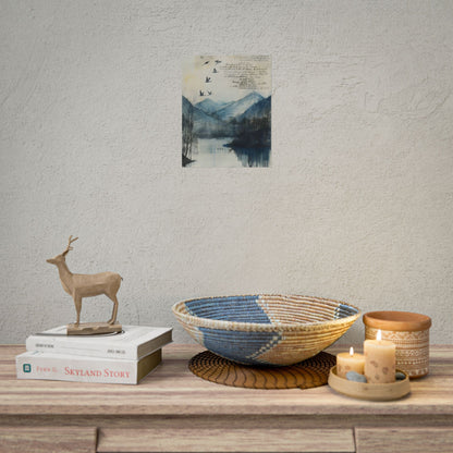 Nature's Serenity: Mountain Lake Birds in Flight Artwork - Poster