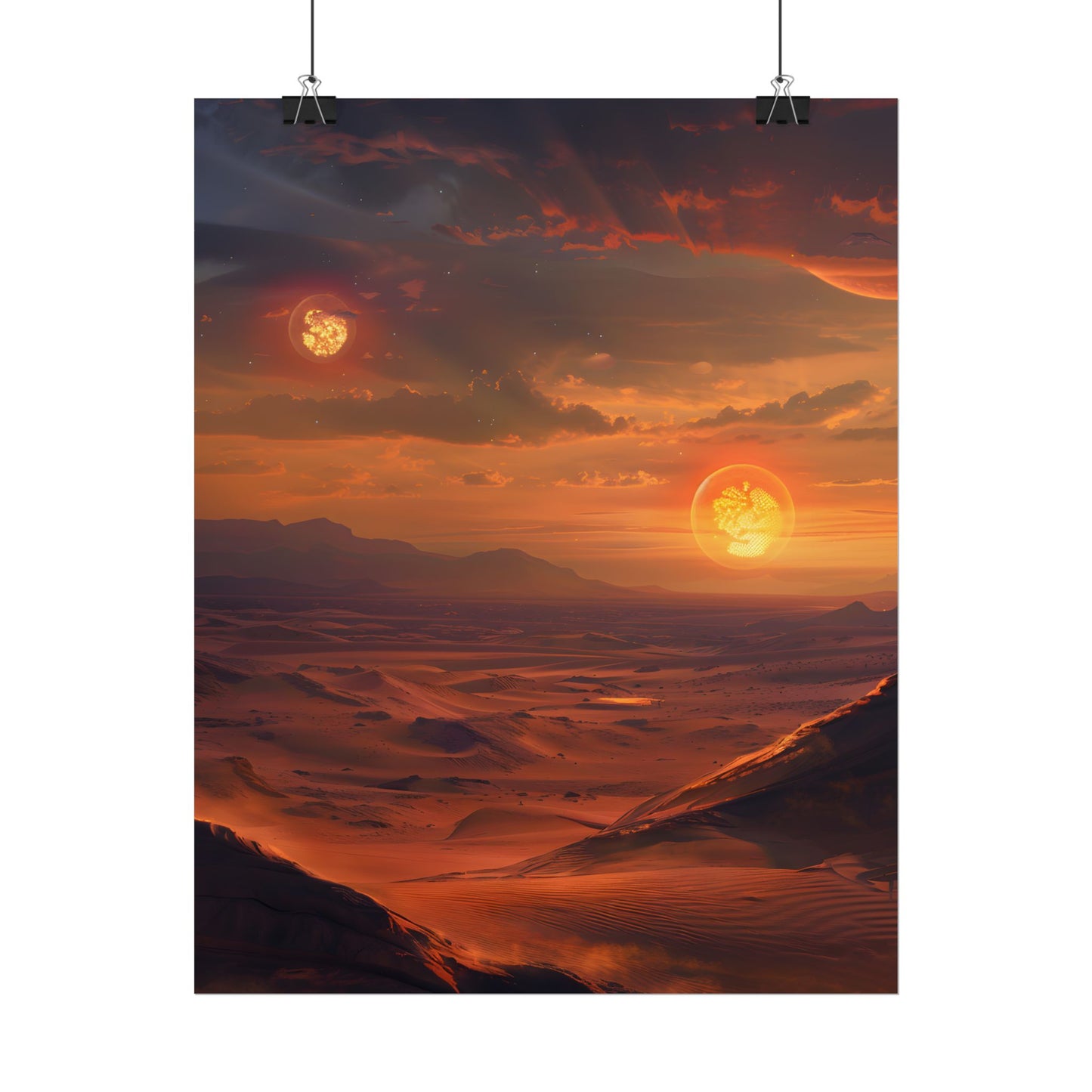 Peaceful Tatooine Sunset: Barren Desert Landscape - Poster