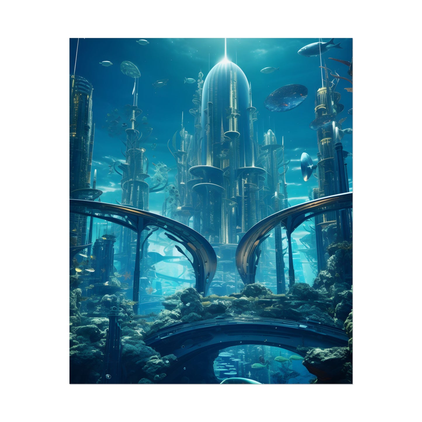 Underwater City of the Future: Sleek Modern Architecture - Poster