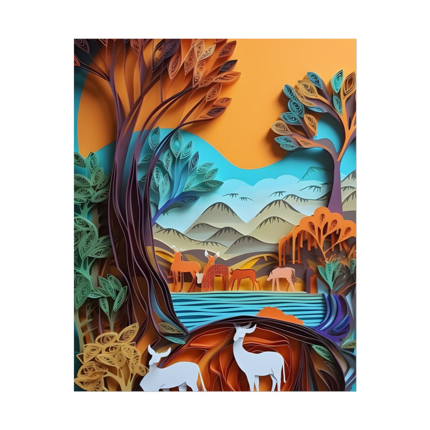 Vibrant African Landscape: Eye-Catching Paper Quilling Art - Poster