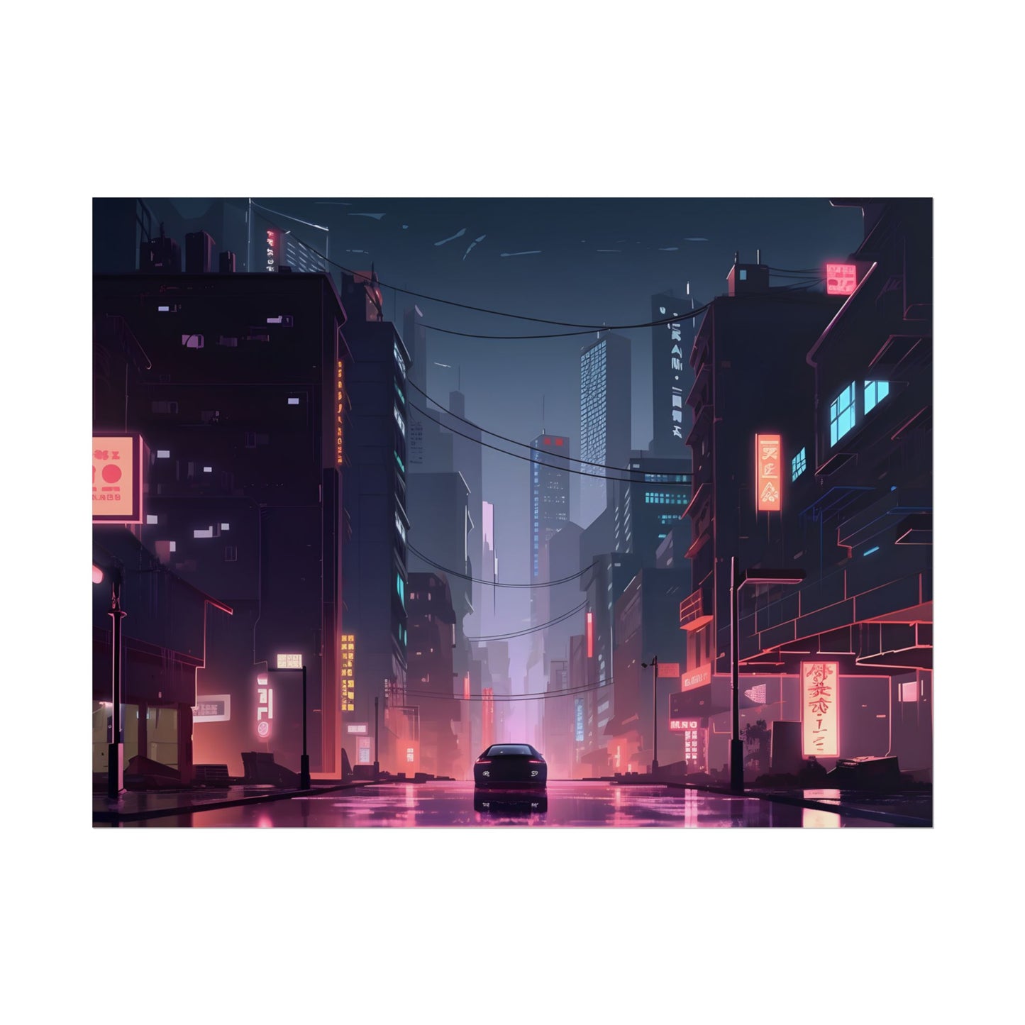 Cyberpunk Night: Melancholic Urban Landscape Artwork - Poster