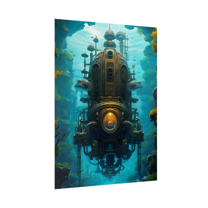 Steampunk Underwater Odyssey: Captain Nemo's Nautilu Submarine Art - Poster
