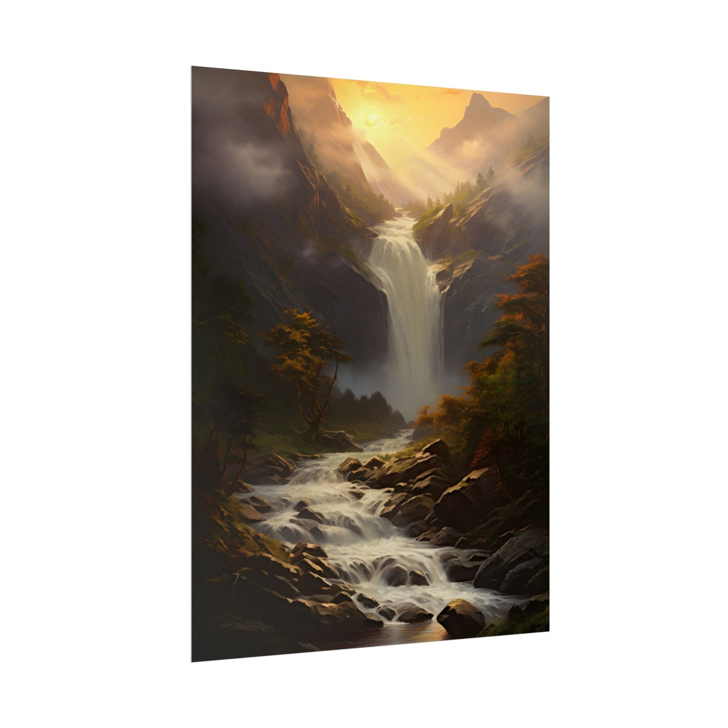 Breathtaking Waterfall: Nature's Beauty in Oil Painting - Poster