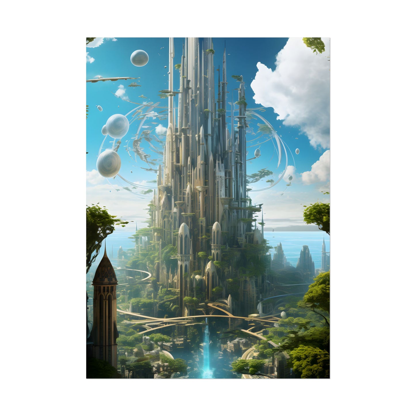 Breathtaking Floating City: Urban Waterways Digital Art - Poster