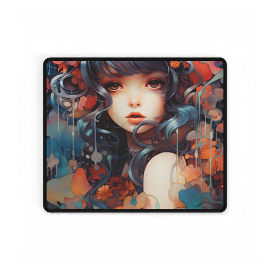 Peaceful Japanese River Landscape: Vibrant Flowers - Desk Mat