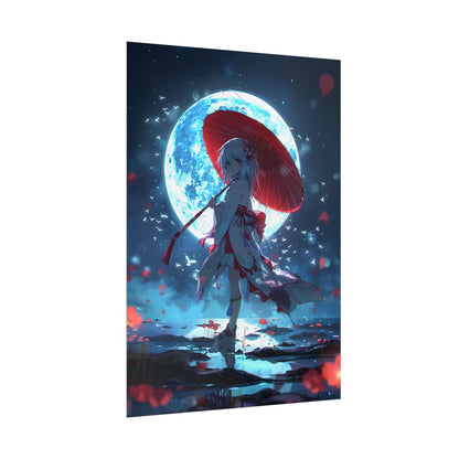 Cute Anime Girl with Umbrella: Rainy Day Art - Poster