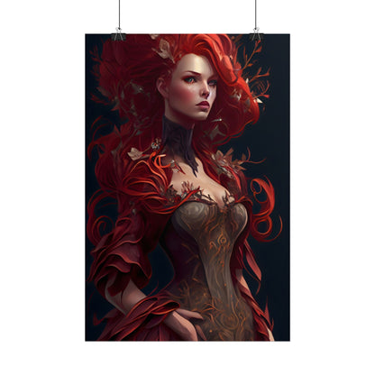 Red Hair Portrait: Elegant Female in Black Dress - Poster