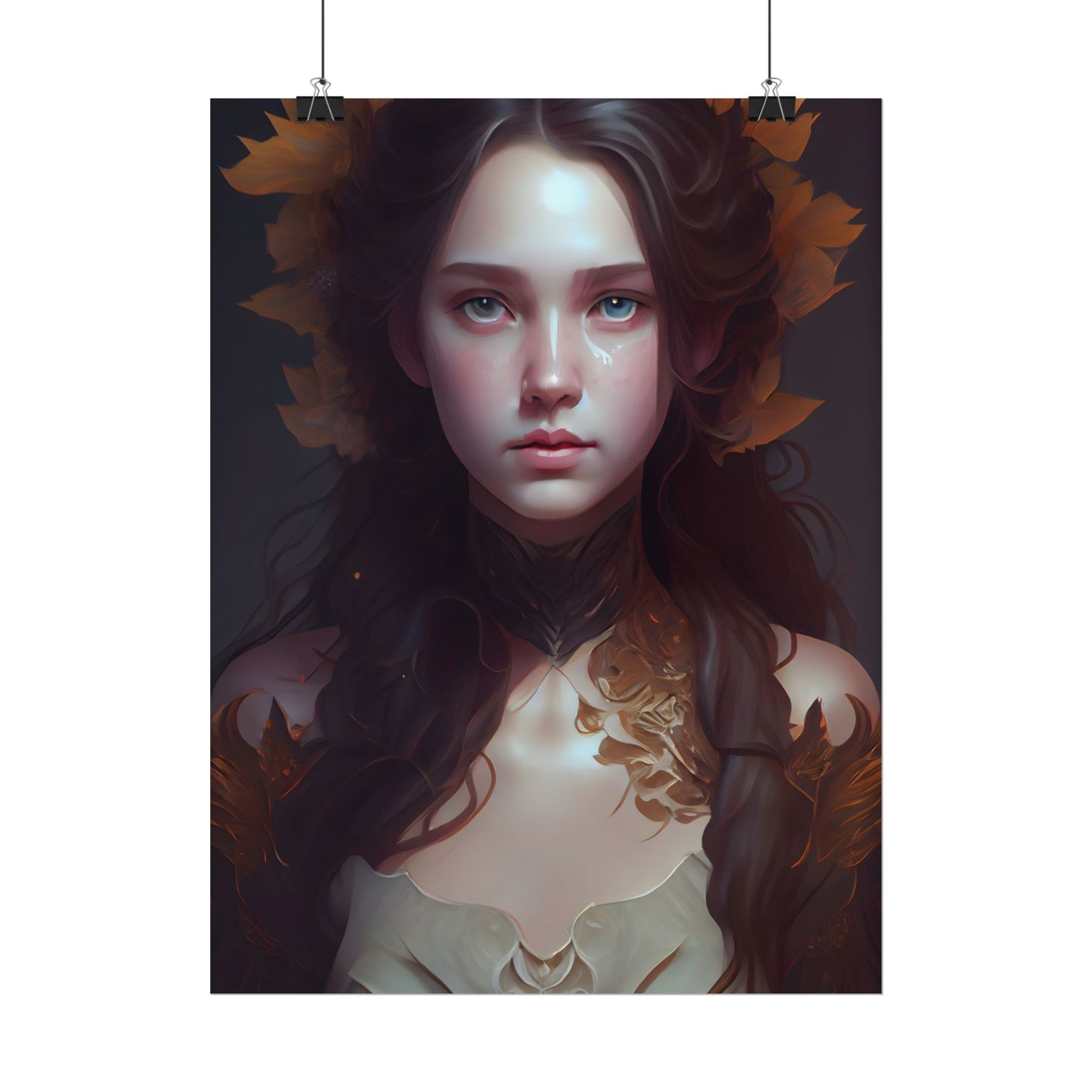 Brown Hair Female Portrait: Artistic Style Digital Art - Poster