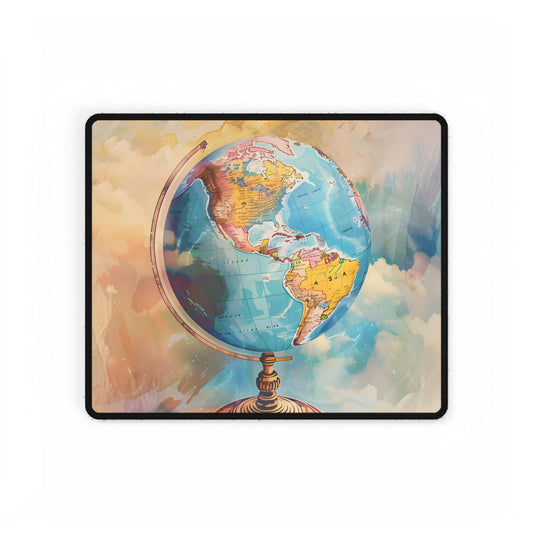 Vintage Globe Adventure: 80 Iconic Landmarks on a Classic Map - Desk Mat