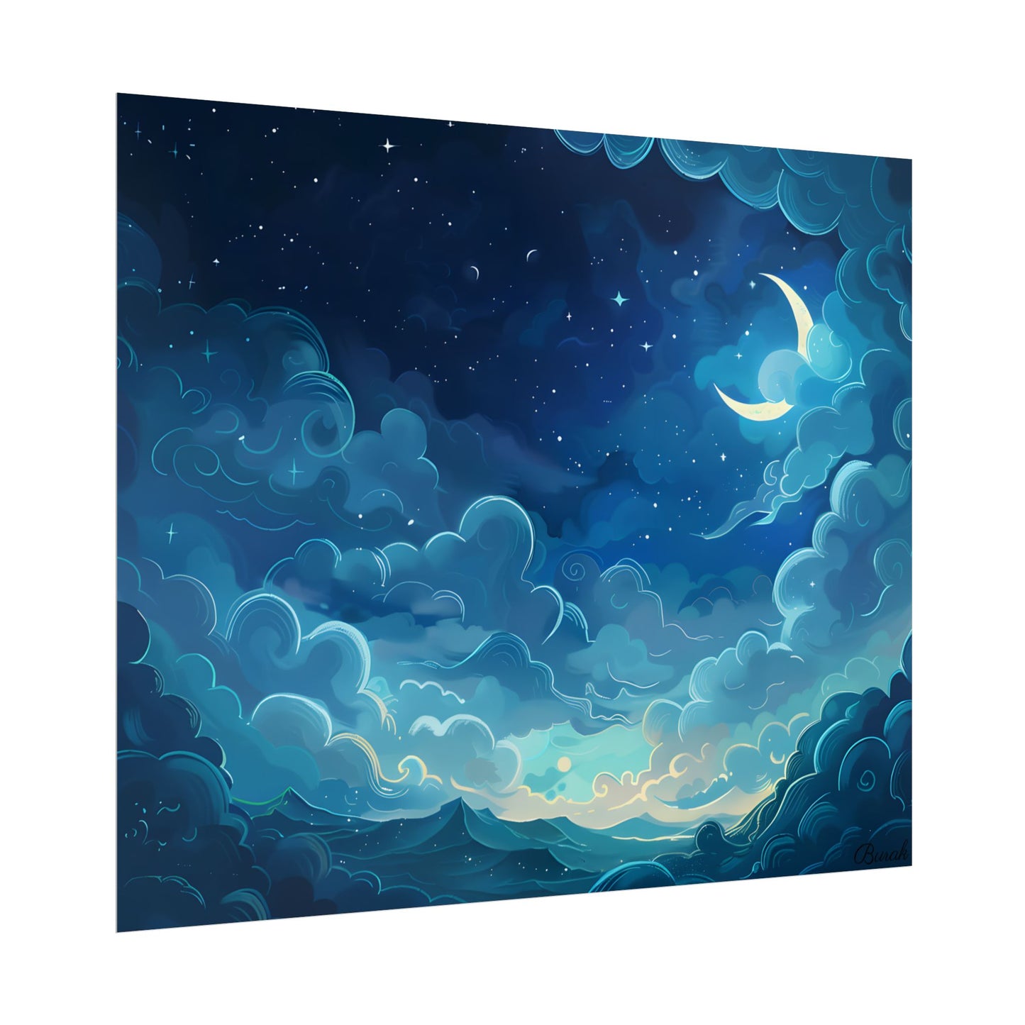 Whimsical Dreamy Night Sky: Bird in Flight Digital Art - Poster